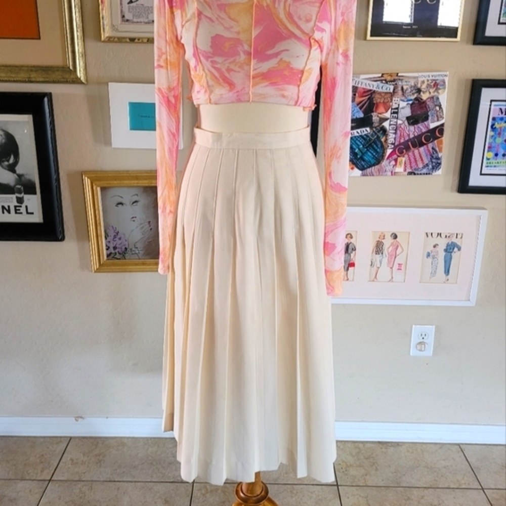 Vintage Union Label 70's Michele Cream Pleated Midi Skirt